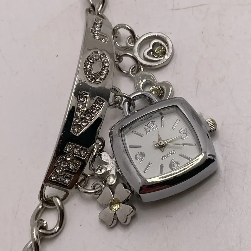 Womens Love Flower Heart Charm Watch Works New Battery